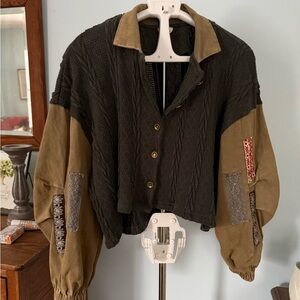 POL Blue and Tan Patchwork Shacket